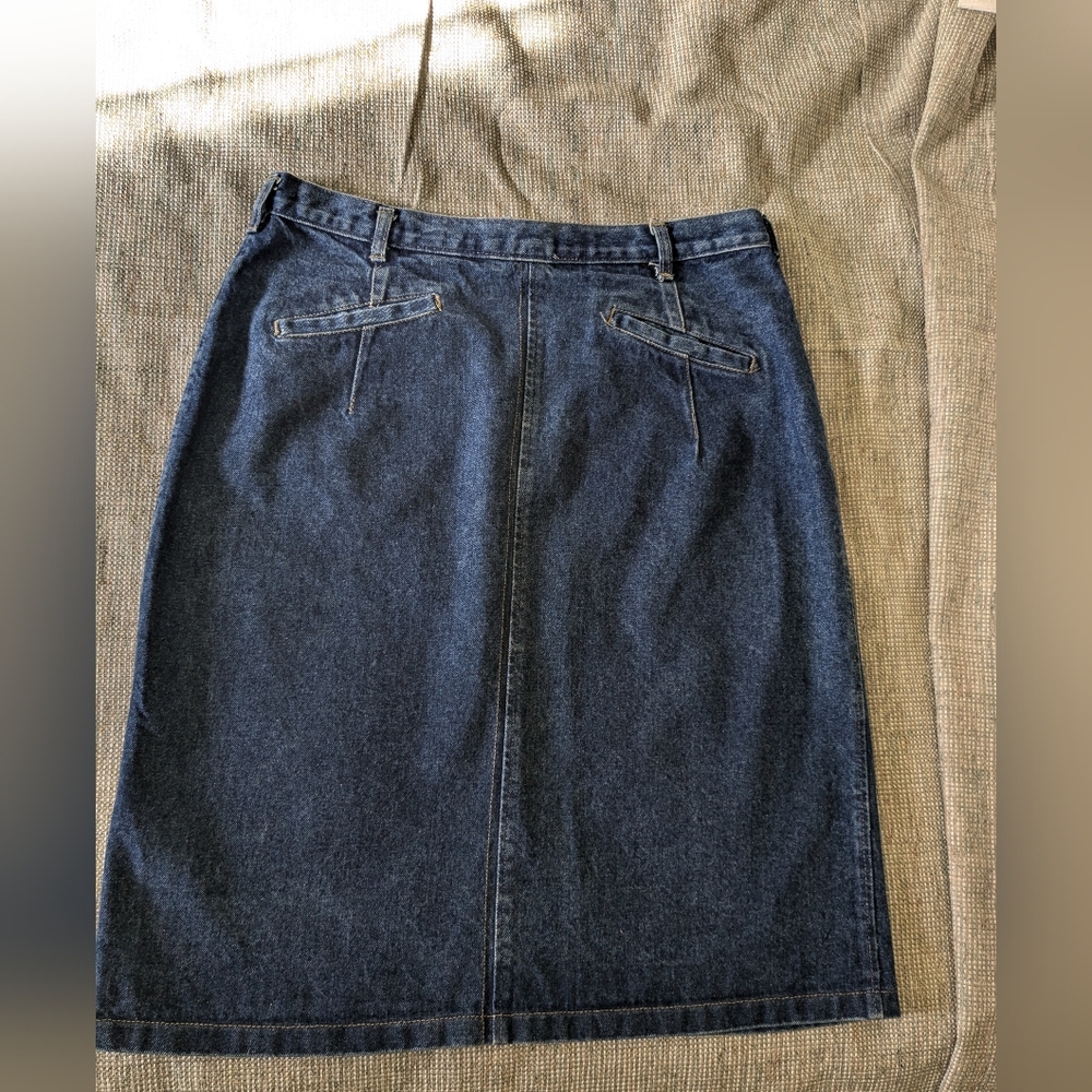 Vintage French Navy Back Zip Jean Skirt Sz Large Slant Pockets